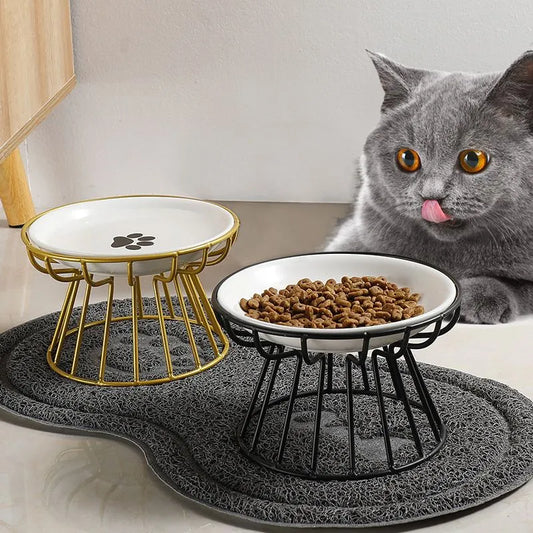 Cat Lift Ceramic Bowl With Metal Stand